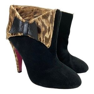 Betsey Johnson Tobi Black Suede/Leopard Print Ankle Boots Womens 7.5M